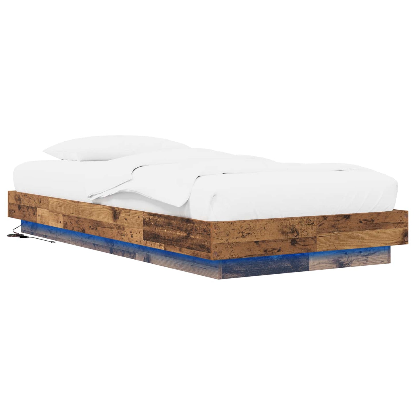 Bed Frame met LED Oud hout 80 x 200 cm Bewerkt hout is nu te koop bij PeponiXL, paradijselijk wonen!