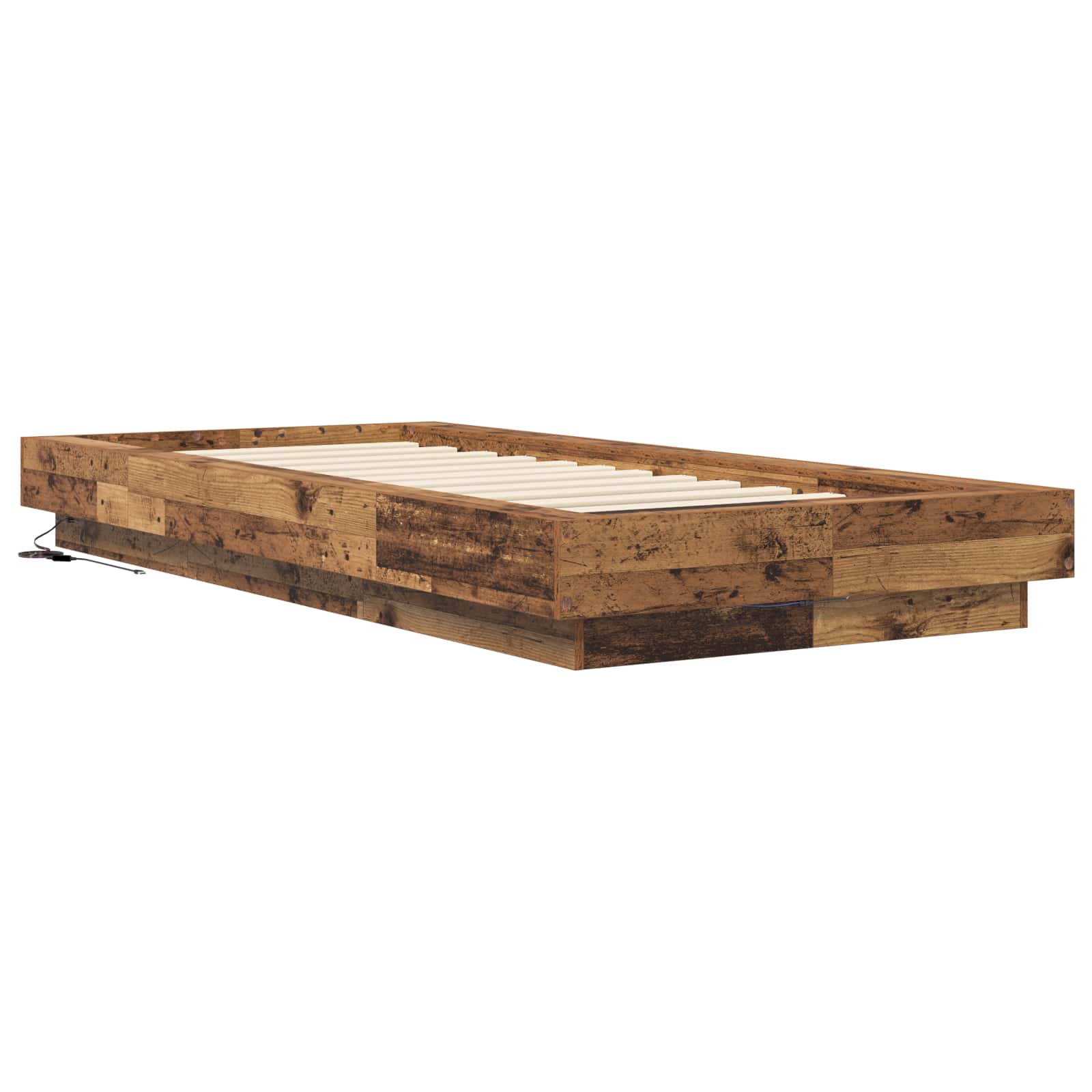 Bed Frame met LED Oud hout 80 x 200 cm Bewerkt hout is nu te koop bij PeponiXL, paradijselijk wonen!