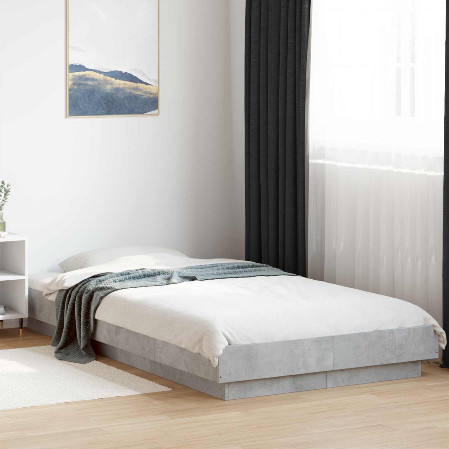 Bed Frame met LED Betongrijs 80 x 200 cm Bewerkt hout is nu te koop bij PeponiXL, paradijselijk wonen!