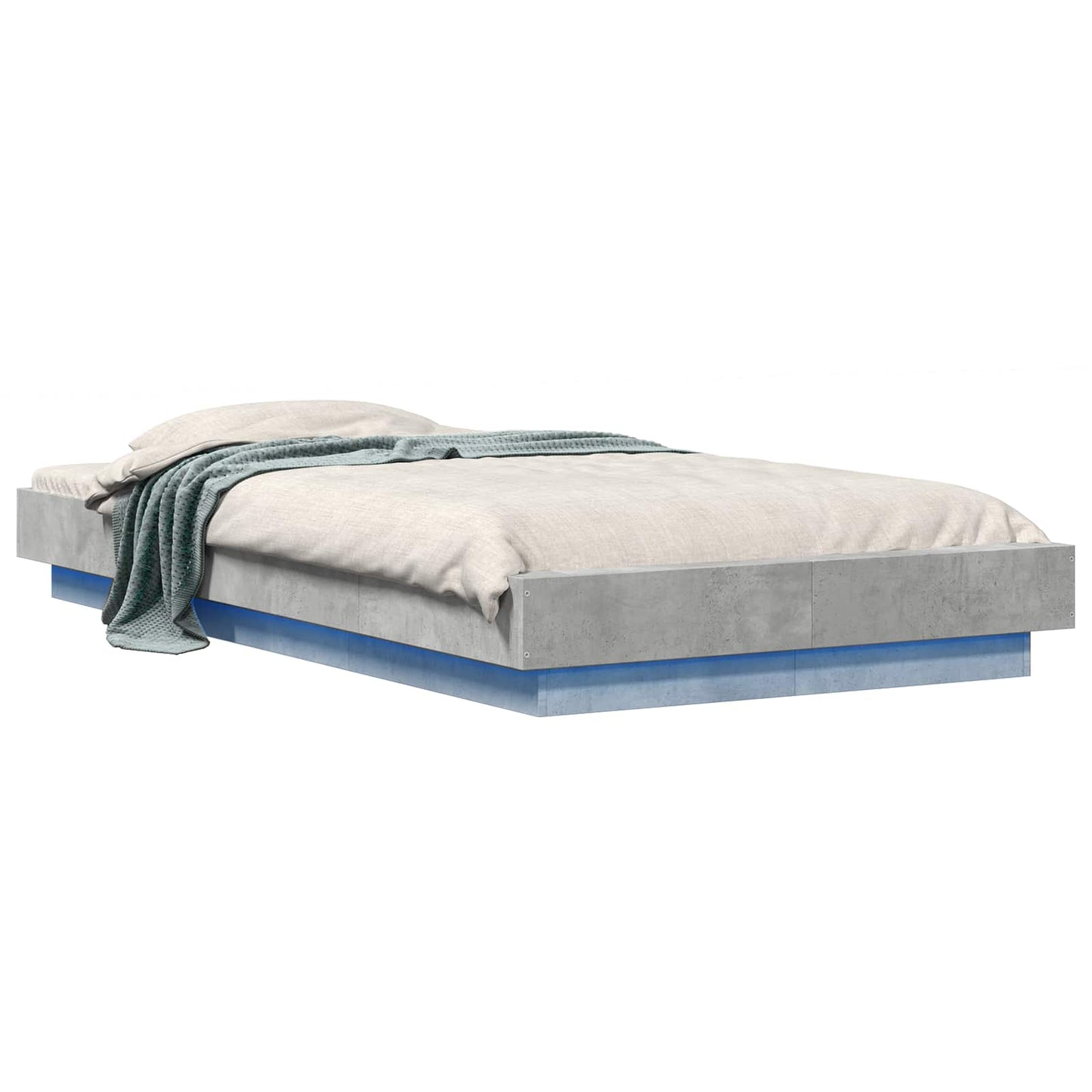 Bed Frame met LED Betongrijs 80 x 200 cm Bewerkt hout is nu te koop bij PeponiXL, paradijselijk wonen!