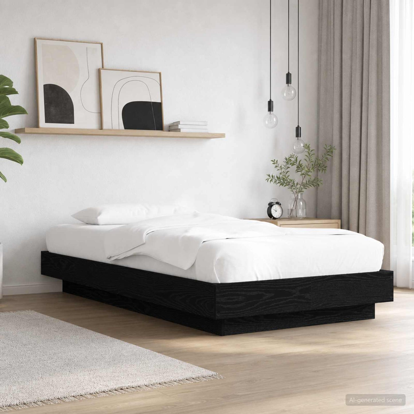 Bed Frame met LED Zwart eiken 80 x 200 cm Bewerkt hout is nu te koop bij PeponiXL, paradijselijk wonen!