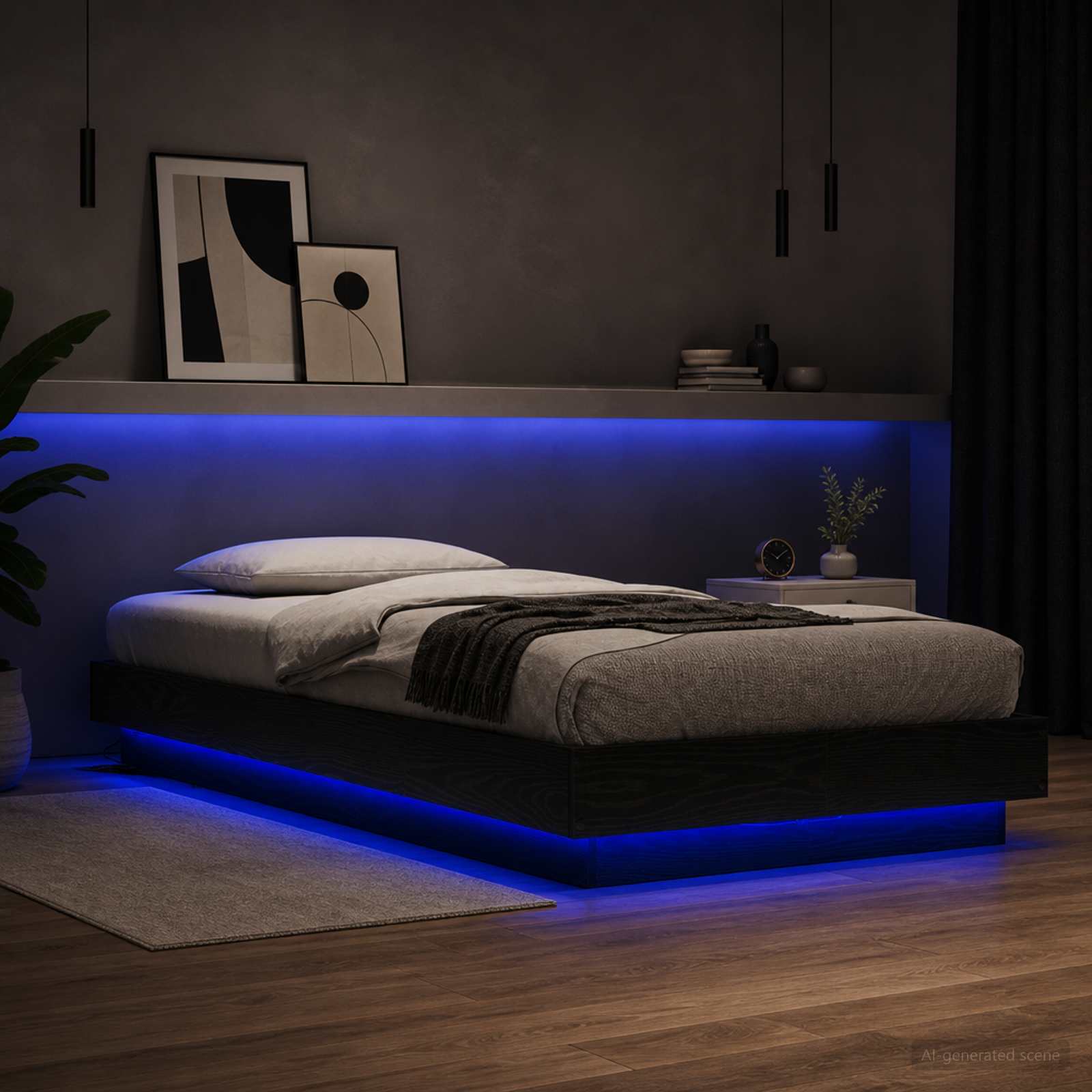 Bed Frame met LED Zwart eiken 80 x 200 cm Bewerkt hout is nu te koop bij PeponiXL, paradijselijk wonen!