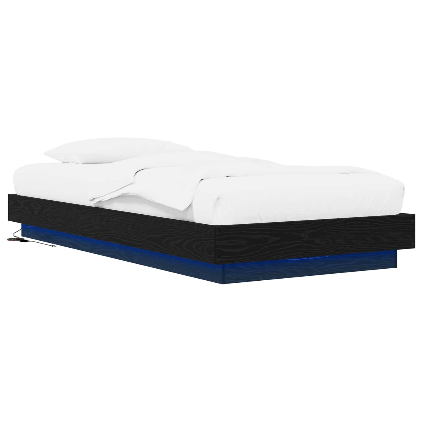 Bed Frame met LED Zwart eiken 80 x 200 cm Bewerkt hout is nu te koop bij PeponiXL, paradijselijk wonen!