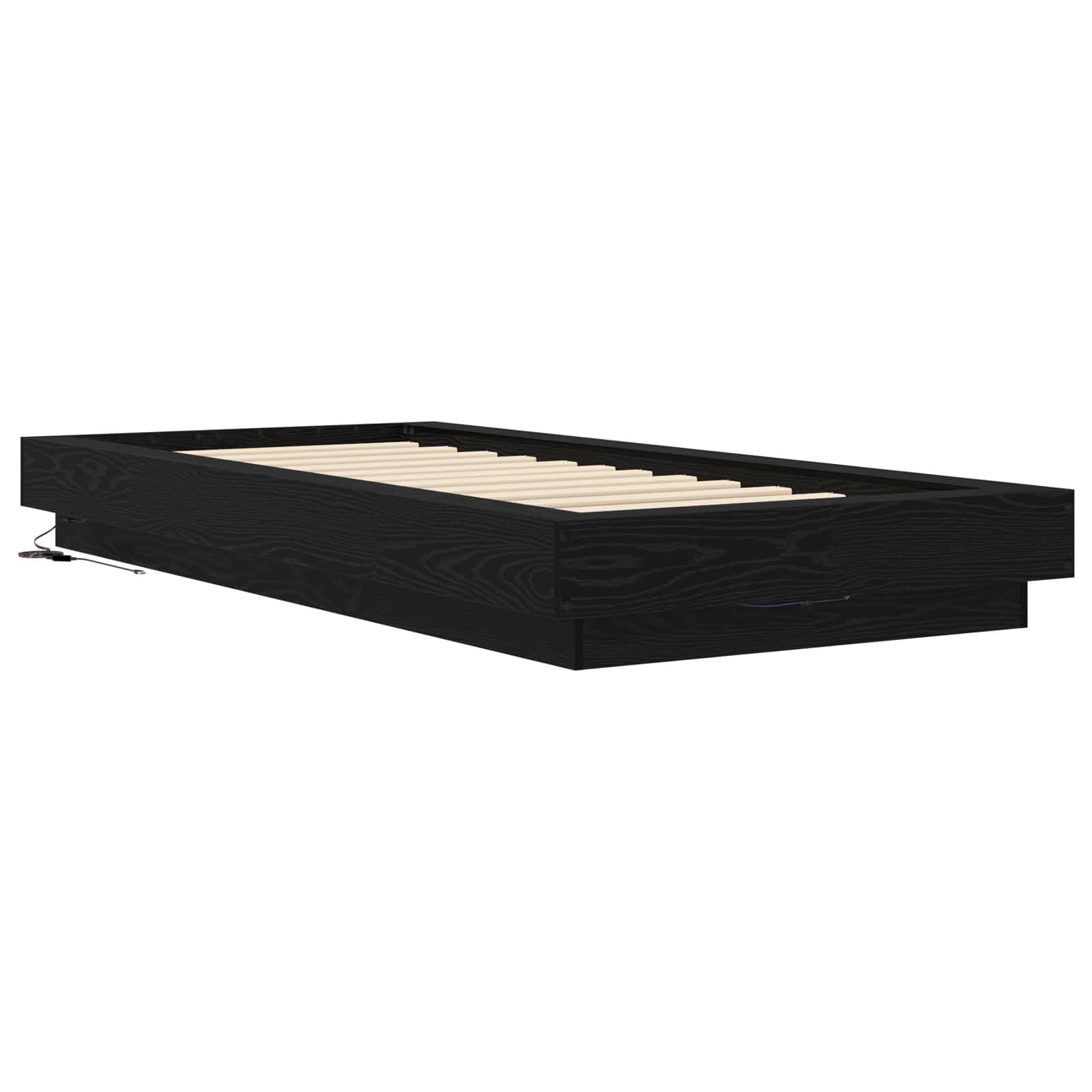 Bed Frame met LED Zwart eiken 80 x 200 cm Bewerkt hout is nu te koop bij PeponiXL, paradijselijk wonen!