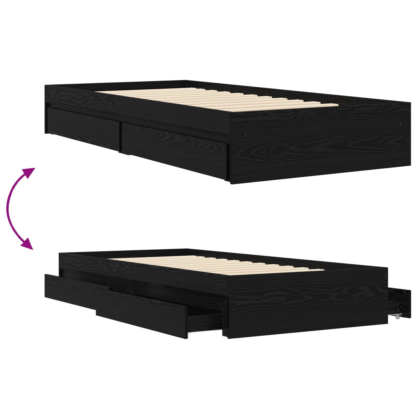 Bedframe met opslag Zwart eiken 80 x 200 cm Bewerkt hout