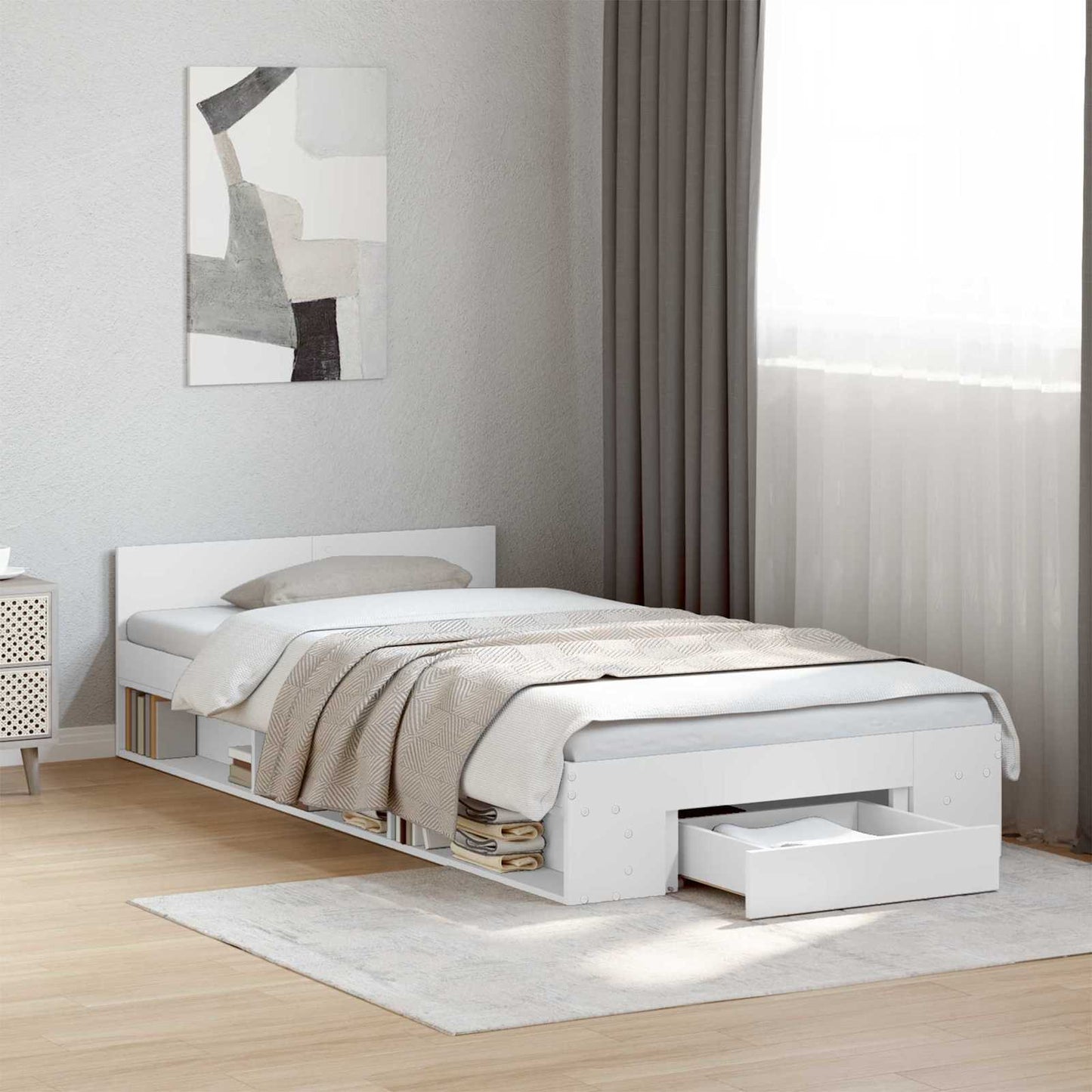 Bedframe met opslag met lade Wit 80 x 200 cm Bewerkt hout