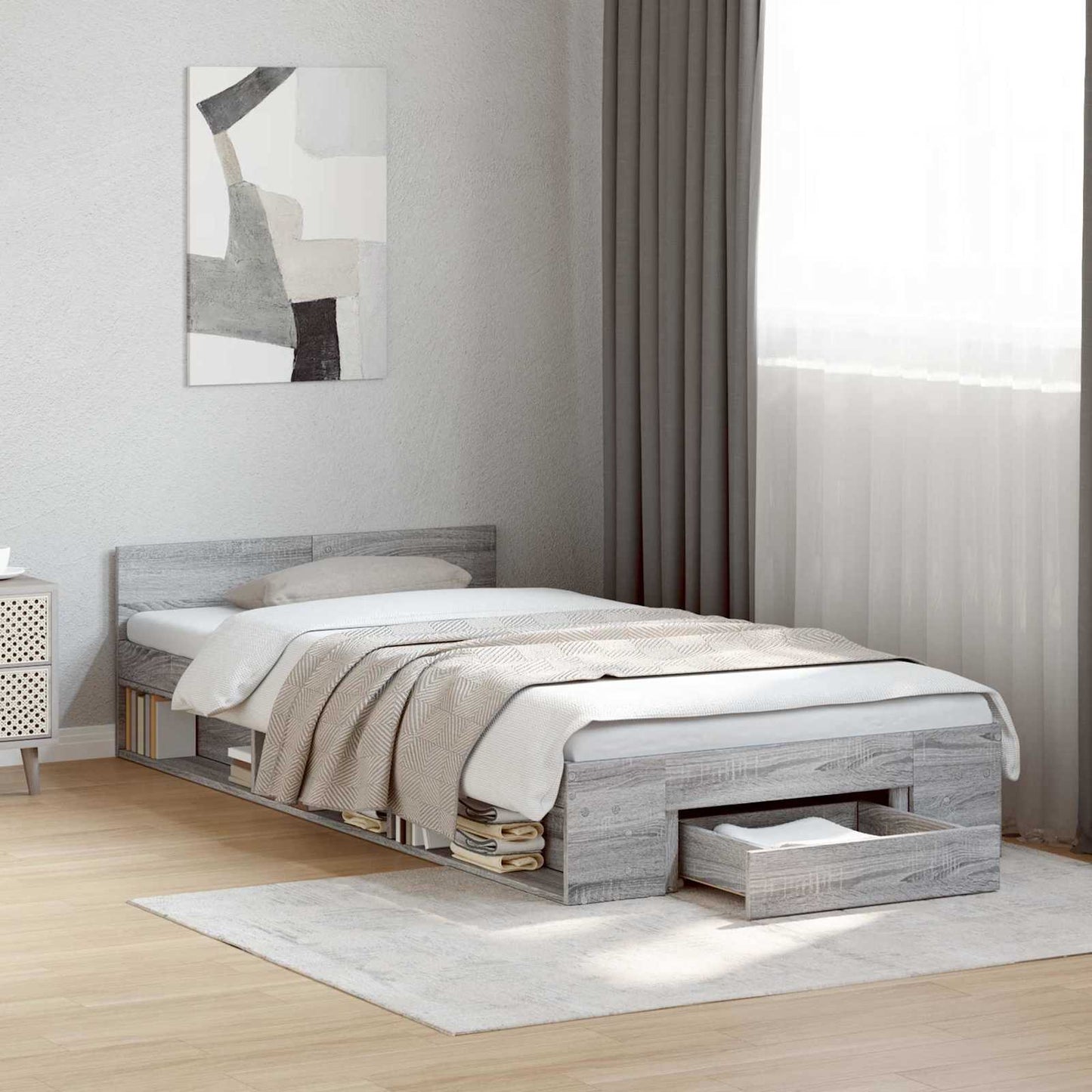 Bedframe met opslag Grijs Sonoma 80 x 200 cm Bewerkt hout