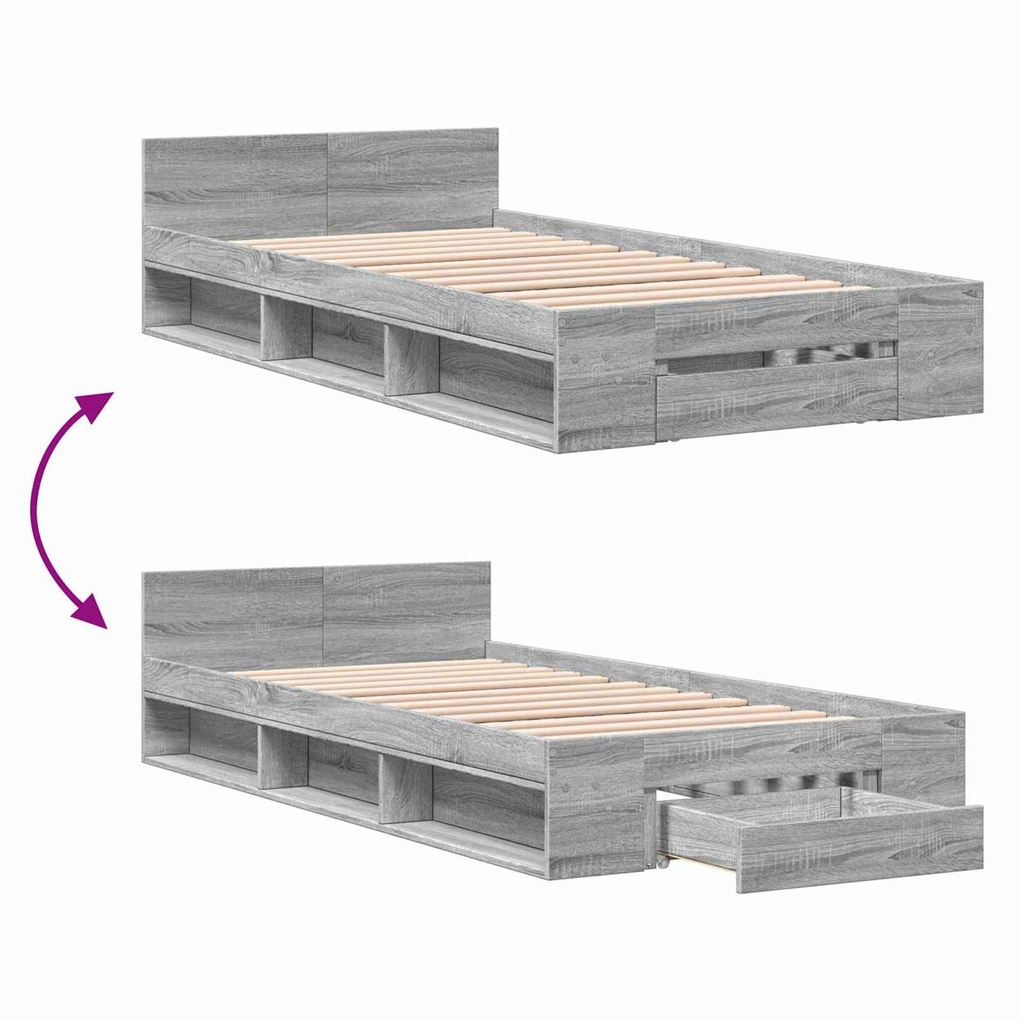 Bedframe met opslag Grijs Sonoma 80 x 200 cm Bewerkt hout