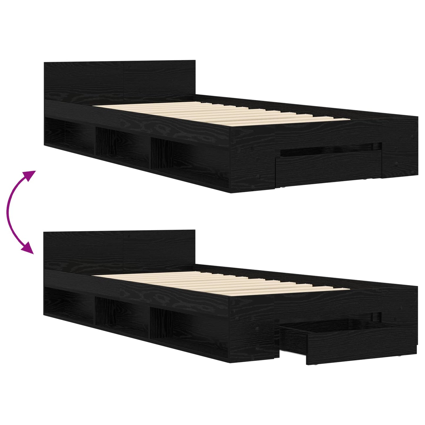 Bedframe met opslag Zwart eiken 80 x 200 cm Bewerkt hout