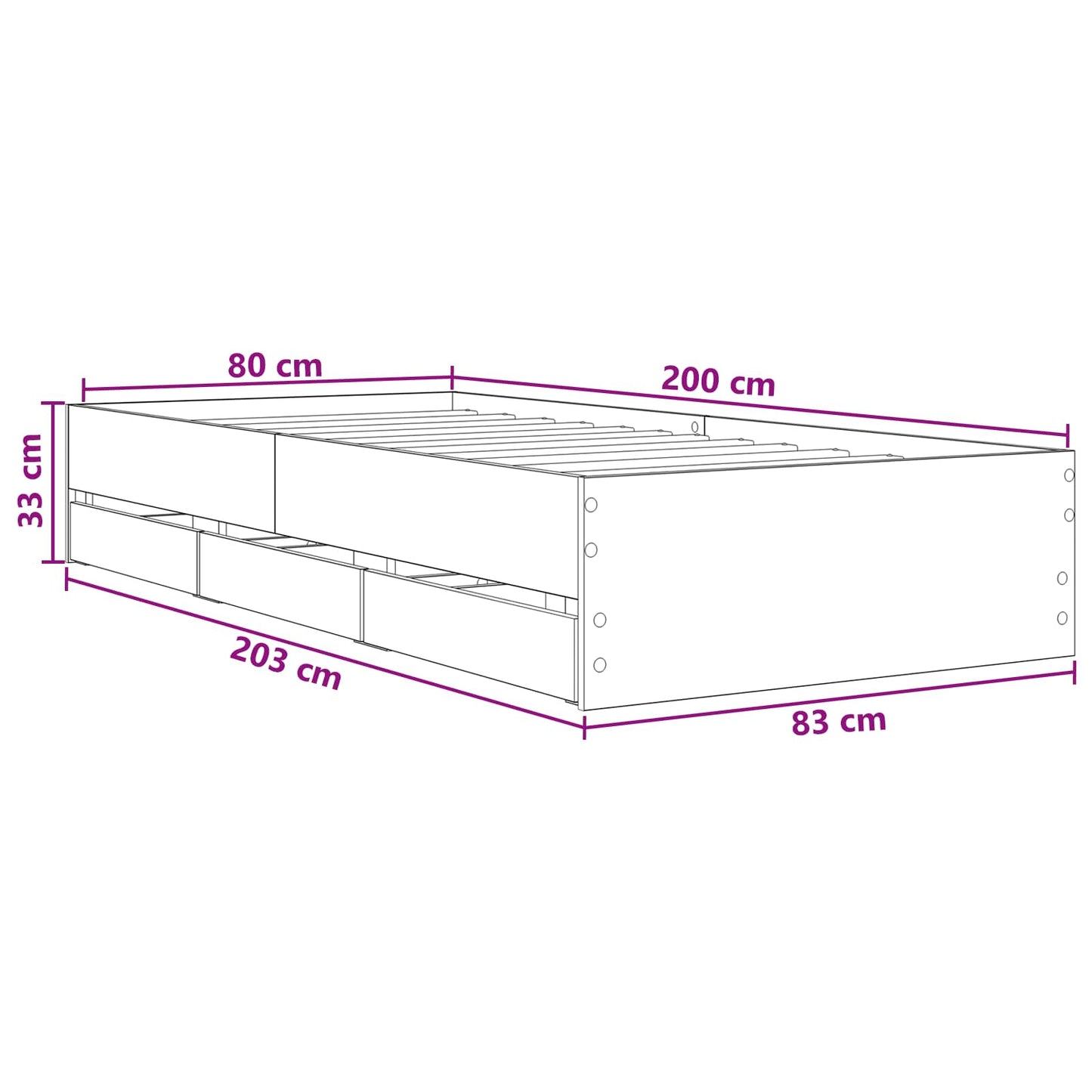 Bedframe met opslag Grijs Sonoma 80 x 200 cm Bewerkt hout