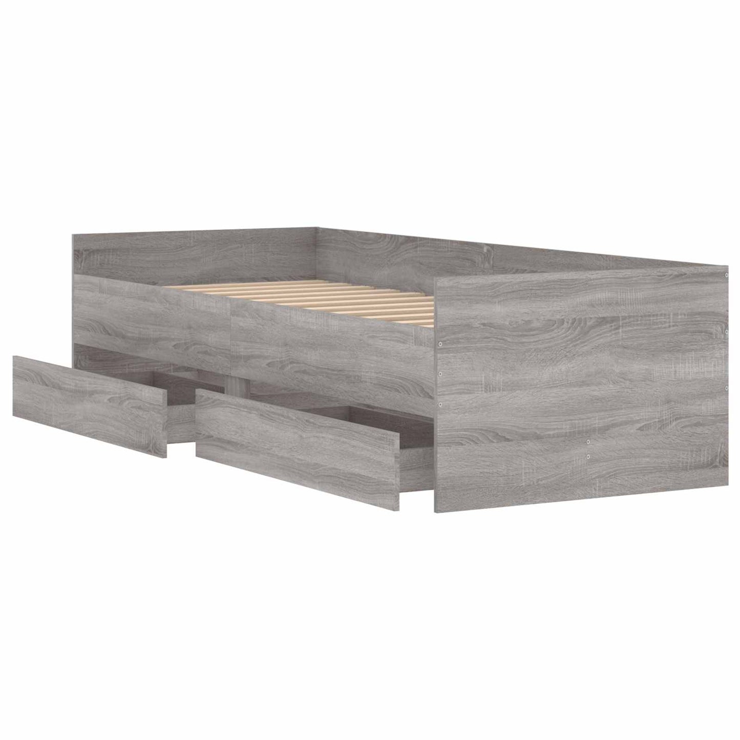 Bedframe met lade met opslag Betongrijs Massief grenenhout