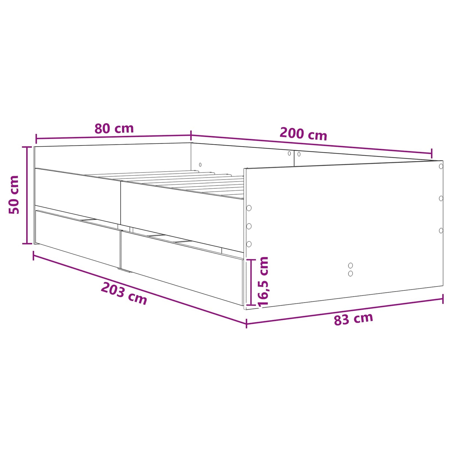 Bedframe met lade Artisanaal eiken Massief grenenhout
