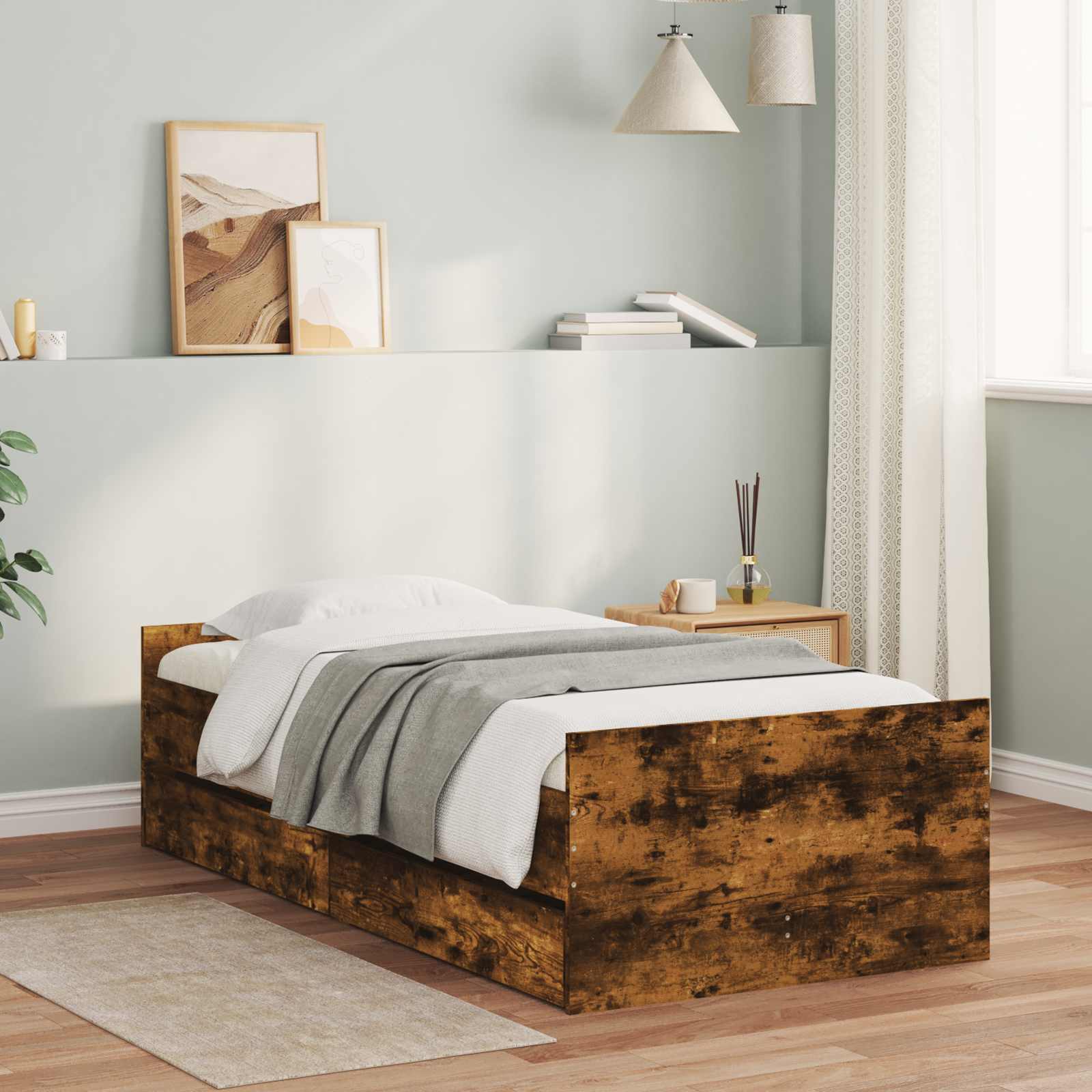 Bedframe Gerookt eiken Bewerkt hout is nu te koop bij PeponiXL, paradijselijk wonen!