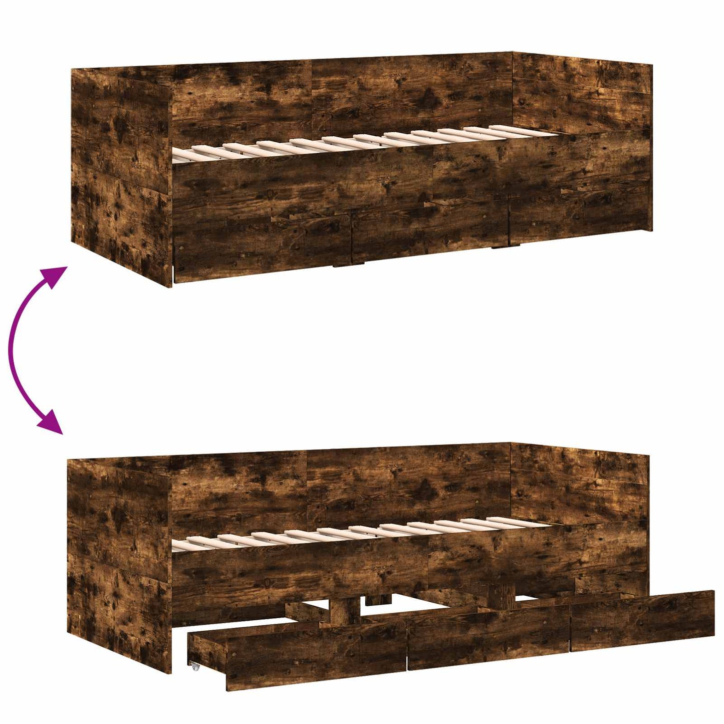 Dagbed met lade met hoofdeinde Gerookt eiken Bewerkt hout