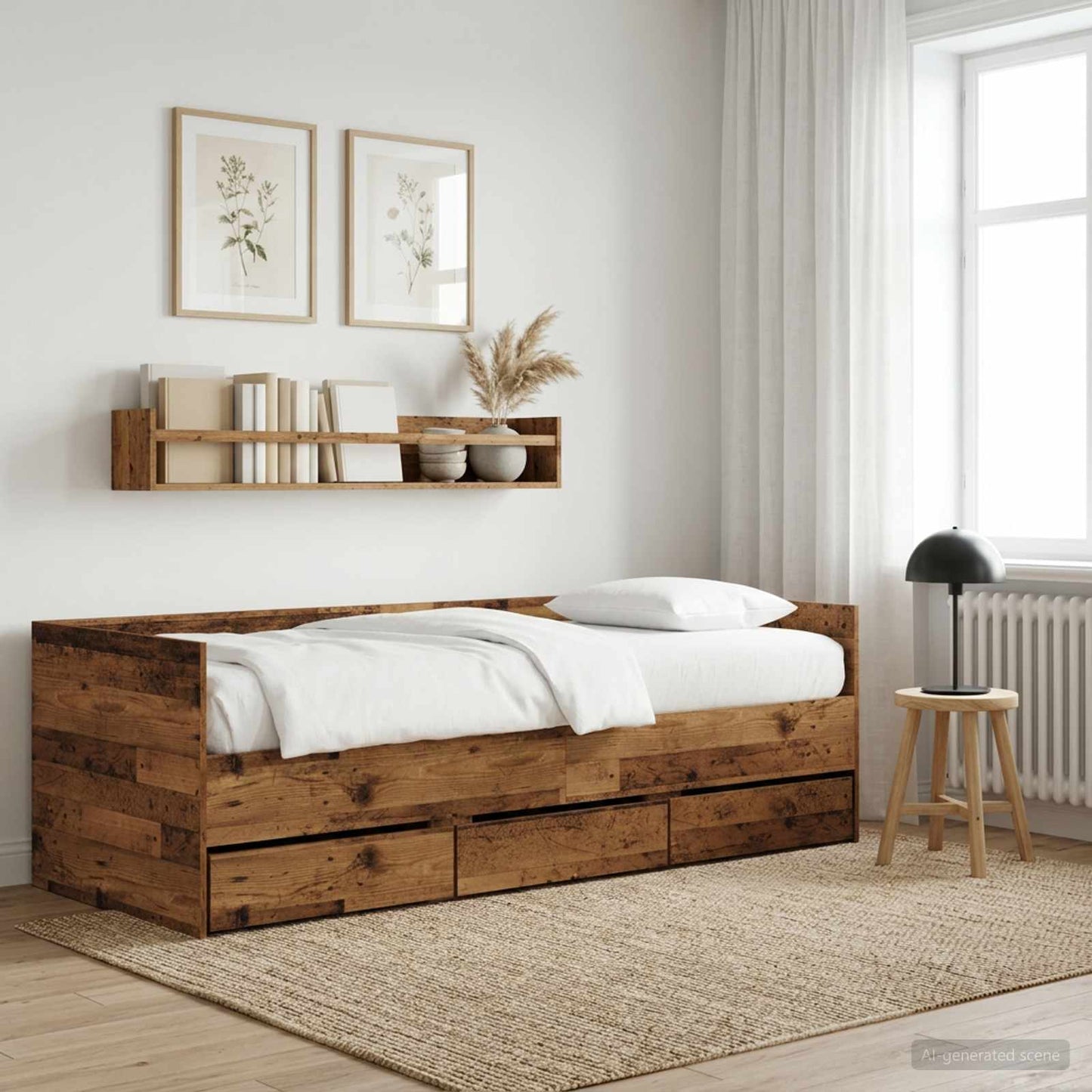 Dagbed met lade met hoofdeinde met opslag Oud hout Bewerkt hout