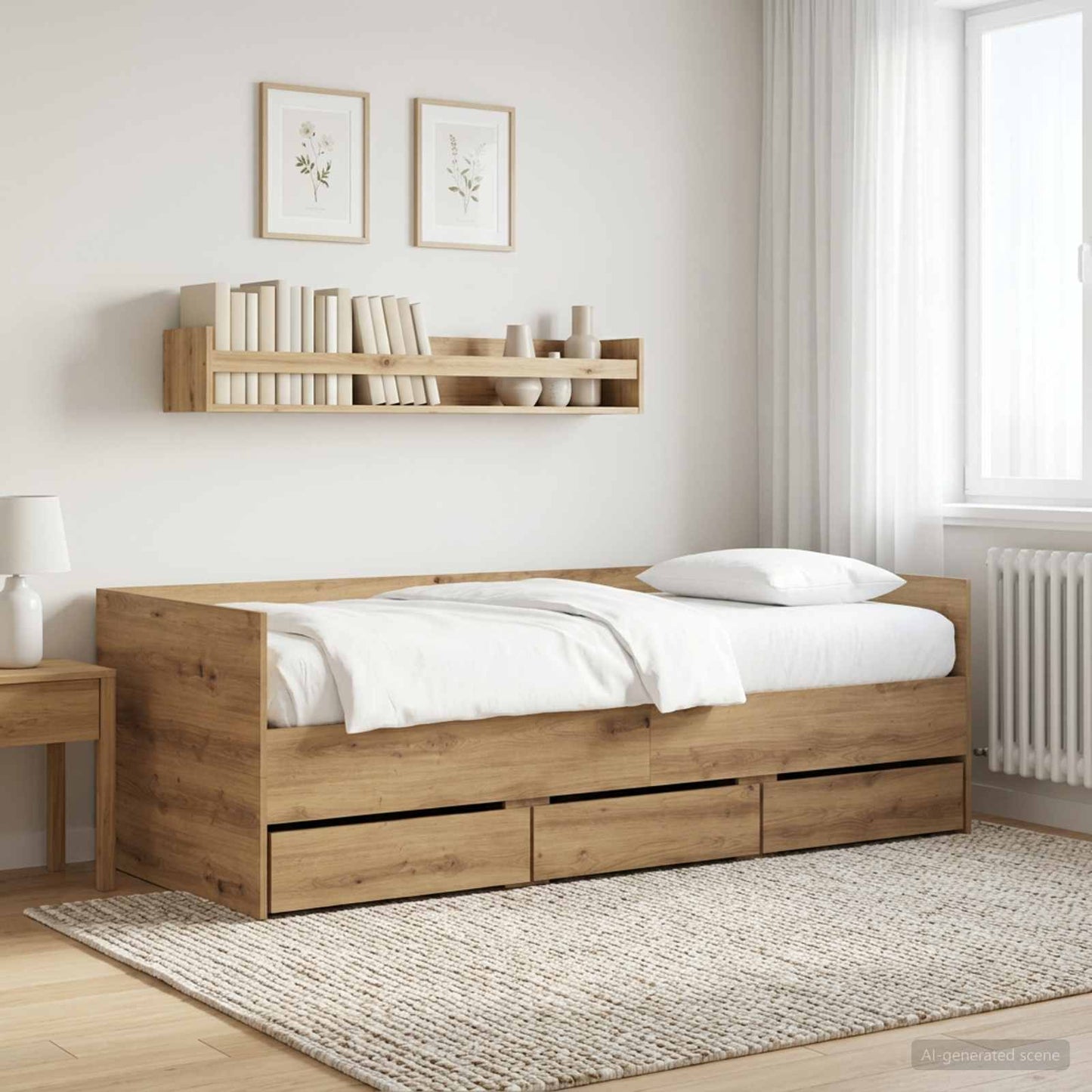 Dagbed met lade met hoofdeinde Artisanaal eiken Bewerkt hout