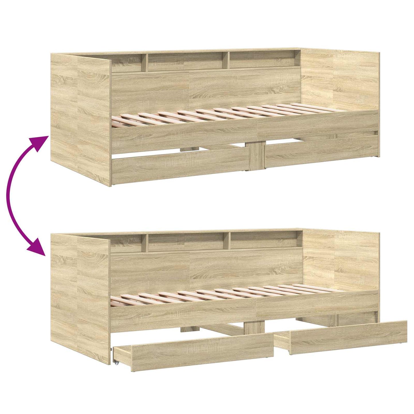 Dagbed met lade met plank met opslag Sonoma Eiken Bewerkt hout