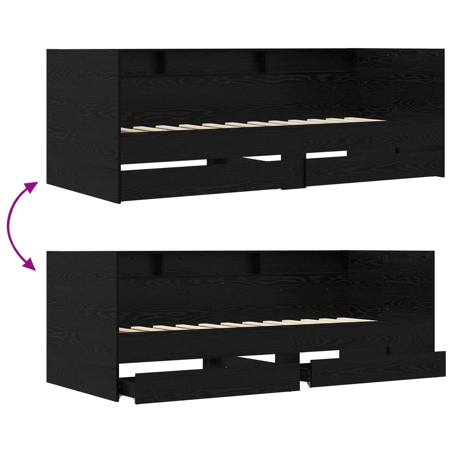 Dagbed met lade met plank met opslag Zwart eiken Bewerkt hout