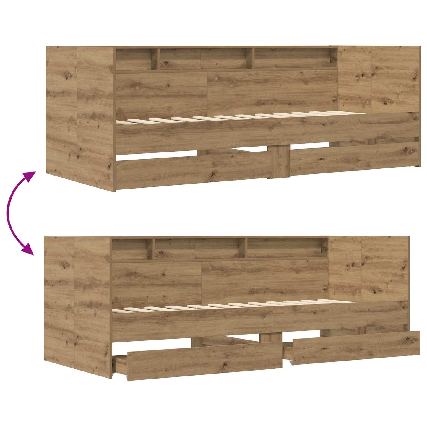 Dagbed met lade met plank Artisanaal eiken Bewerkt hout