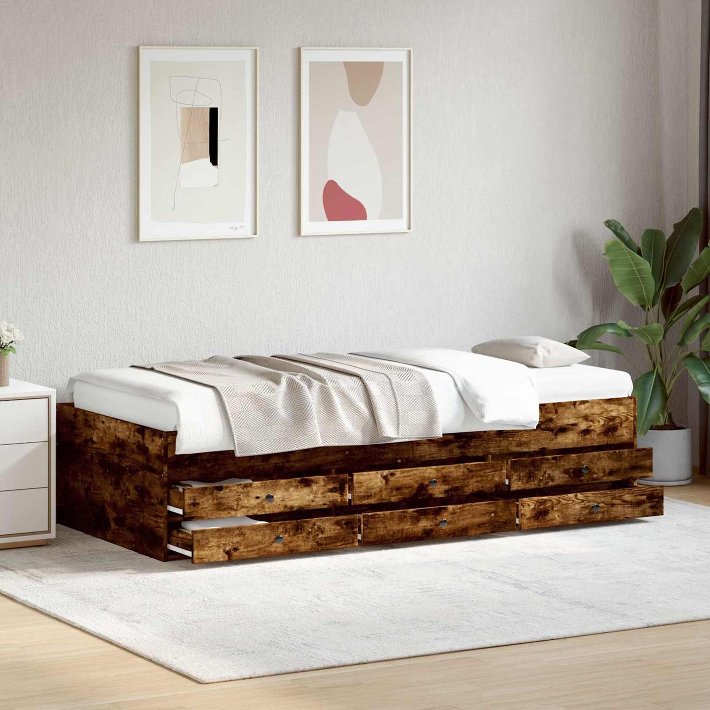 Bedframe met opslag Gerookt eiken 80 x 200 cm Bewerkt hout