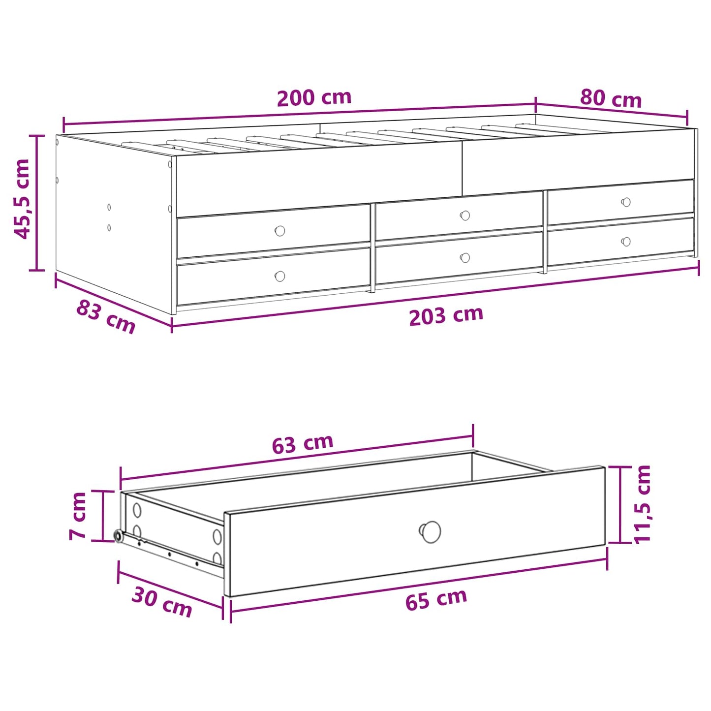Bedframe met opslag Gerookt eiken 80 x 200 cm Bewerkt hout