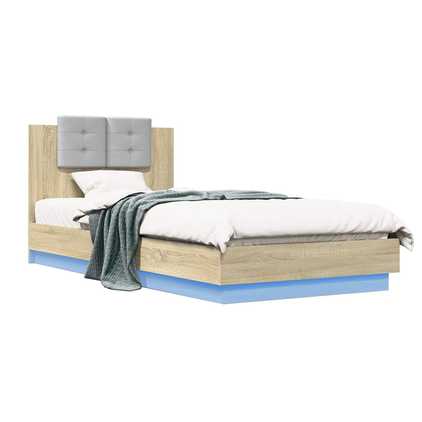 Bedframe met Hoofdeinde Sonoma Eiken Bewerkt hout is nu te koop bij PeponiXL, paradijselijk wonen!