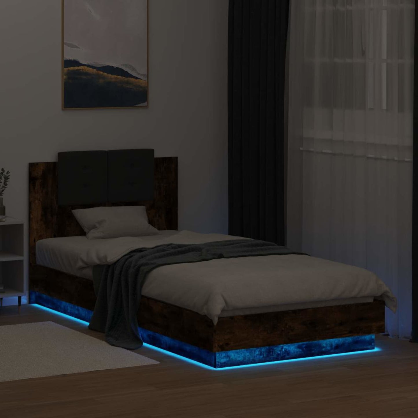 Bedframe met Hoofdeinde Gerookt eiken Bewerkt hout is nu te koop bij PeponiXL, paradijselijk wonen!