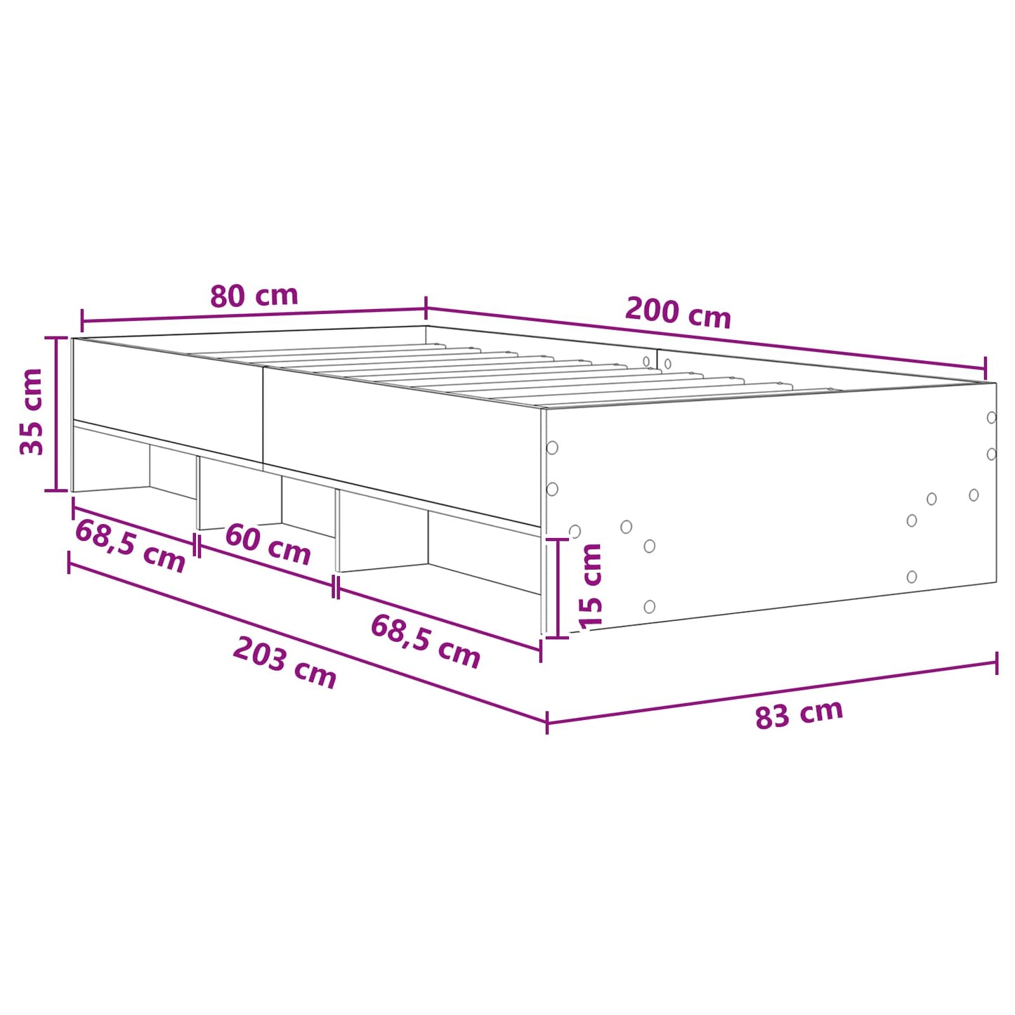 Bedframe met plank Sonoma Eiken 80 x 200 cm Bewerkt hout