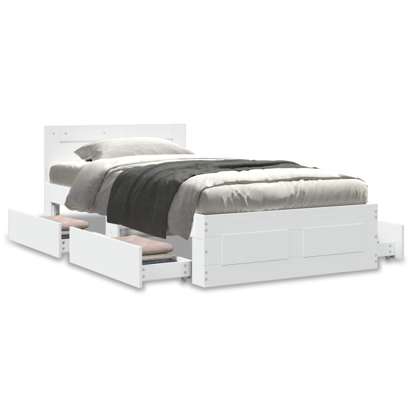 Bedframe met lade met hoofdeinde 2 st Wit Bewerkt hout