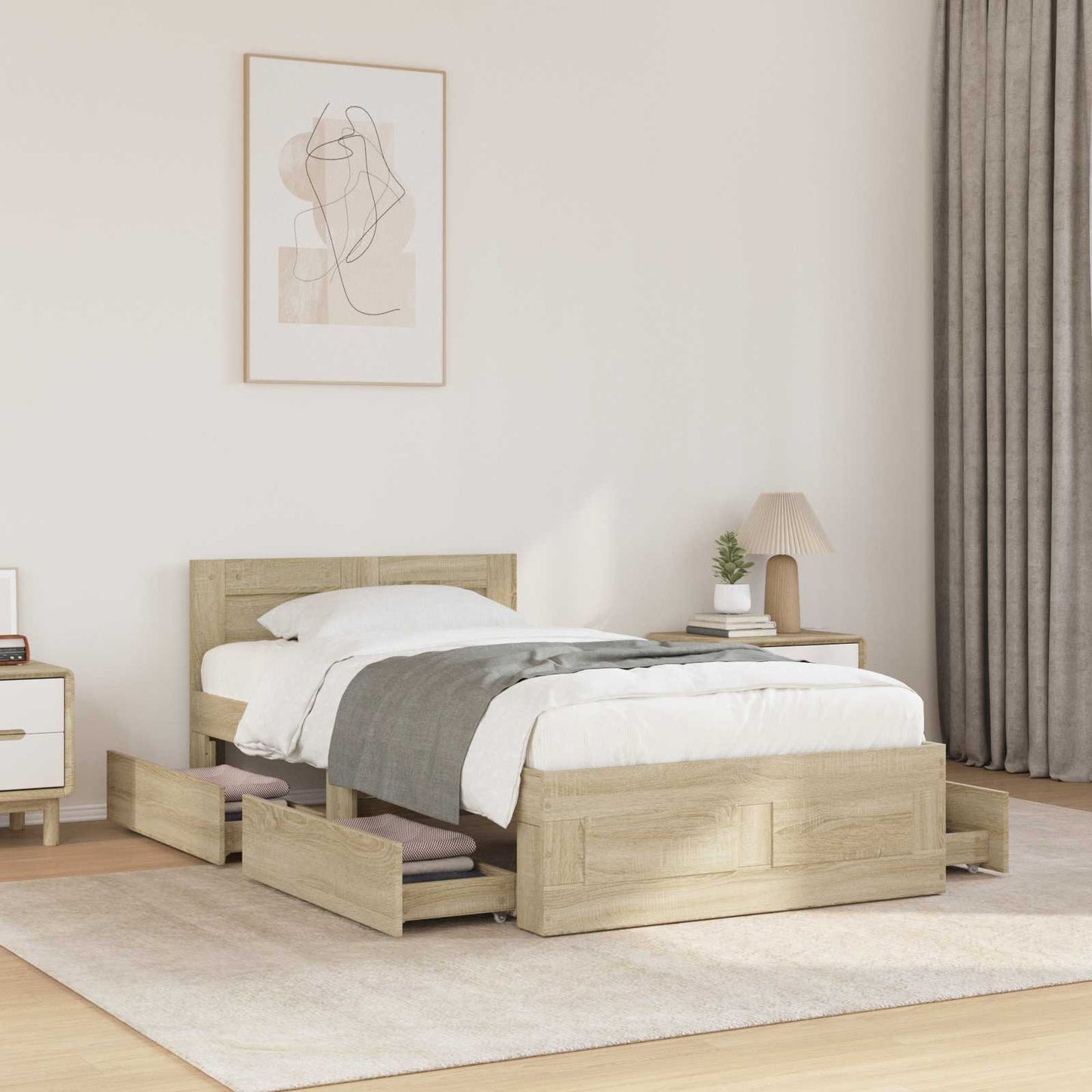 Bedframe met lade met hoofdeinde 2 st Sonoma Eiken Bewerkt hout