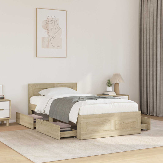 Bedframe met lade met hoofdeinde 2 st Sonoma Eiken Bewerkt hout is nu te koop bij PeponiXL, paradijselijk wonen!