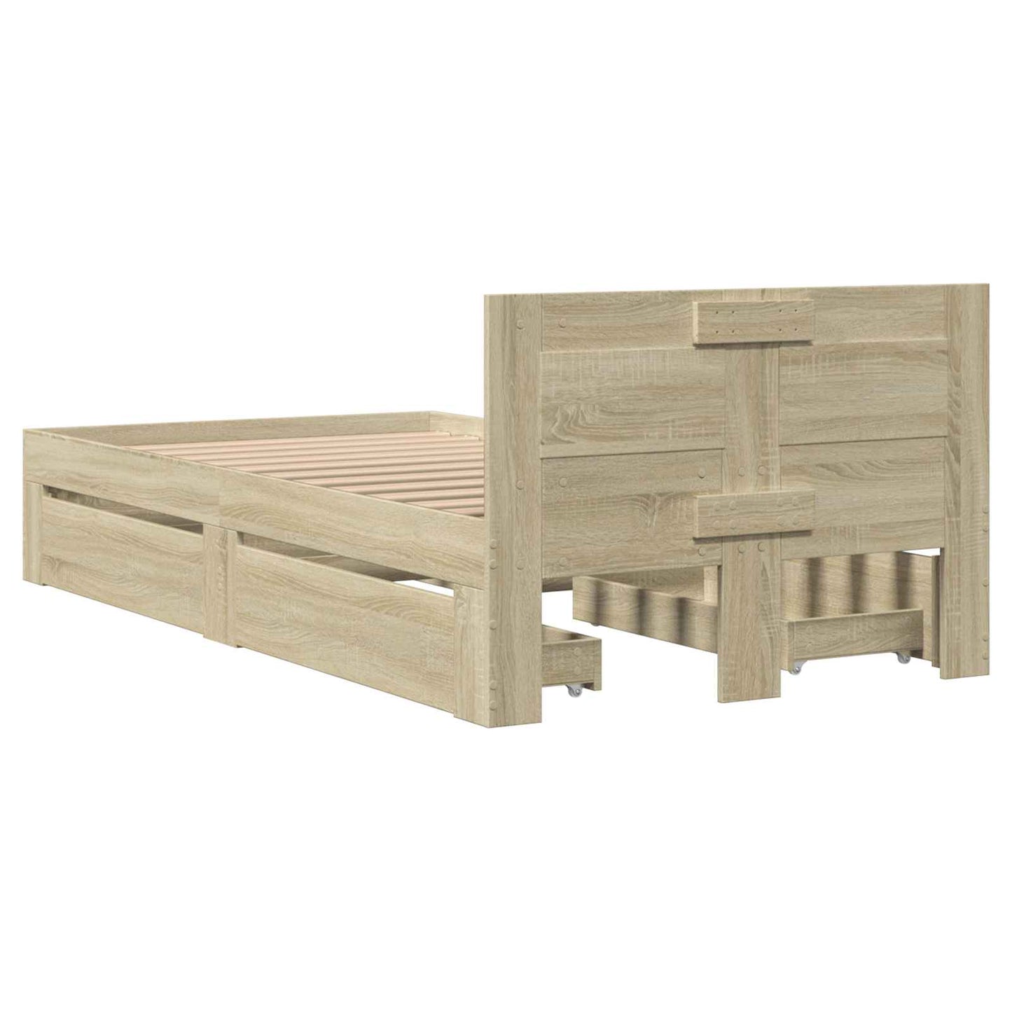Bedframe met lade met hoofdeinde 2 st Sonoma Eiken Bewerkt hout