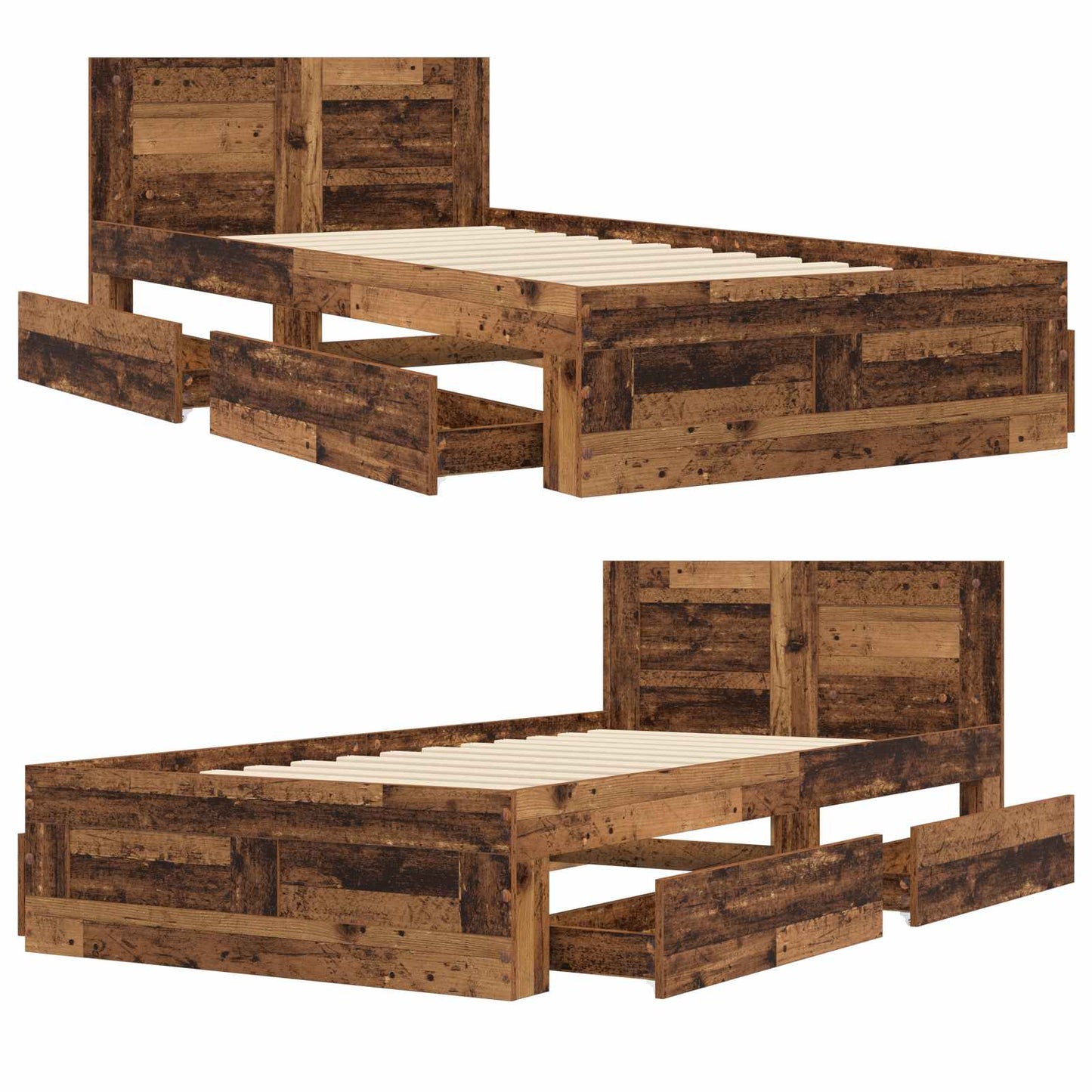 Bedframe met lade met hoofdeinde 2 st Oud hout Bewerkt hout