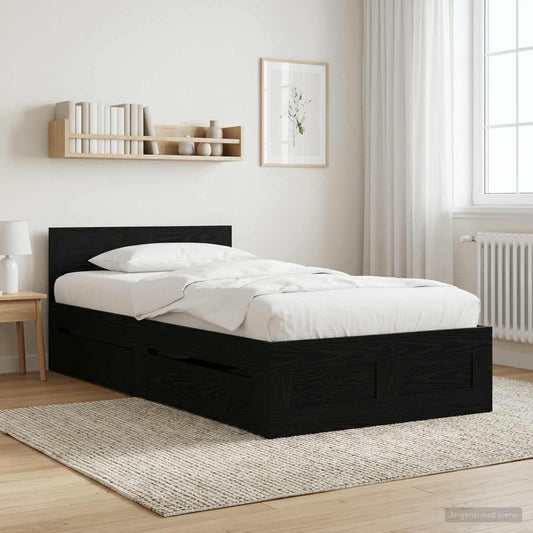 Bedframe met lade met hoofdeinde 2 st Zwart eiken Bewerkt hout is nu te koop bij PeponiXL, paradijselijk wonen!