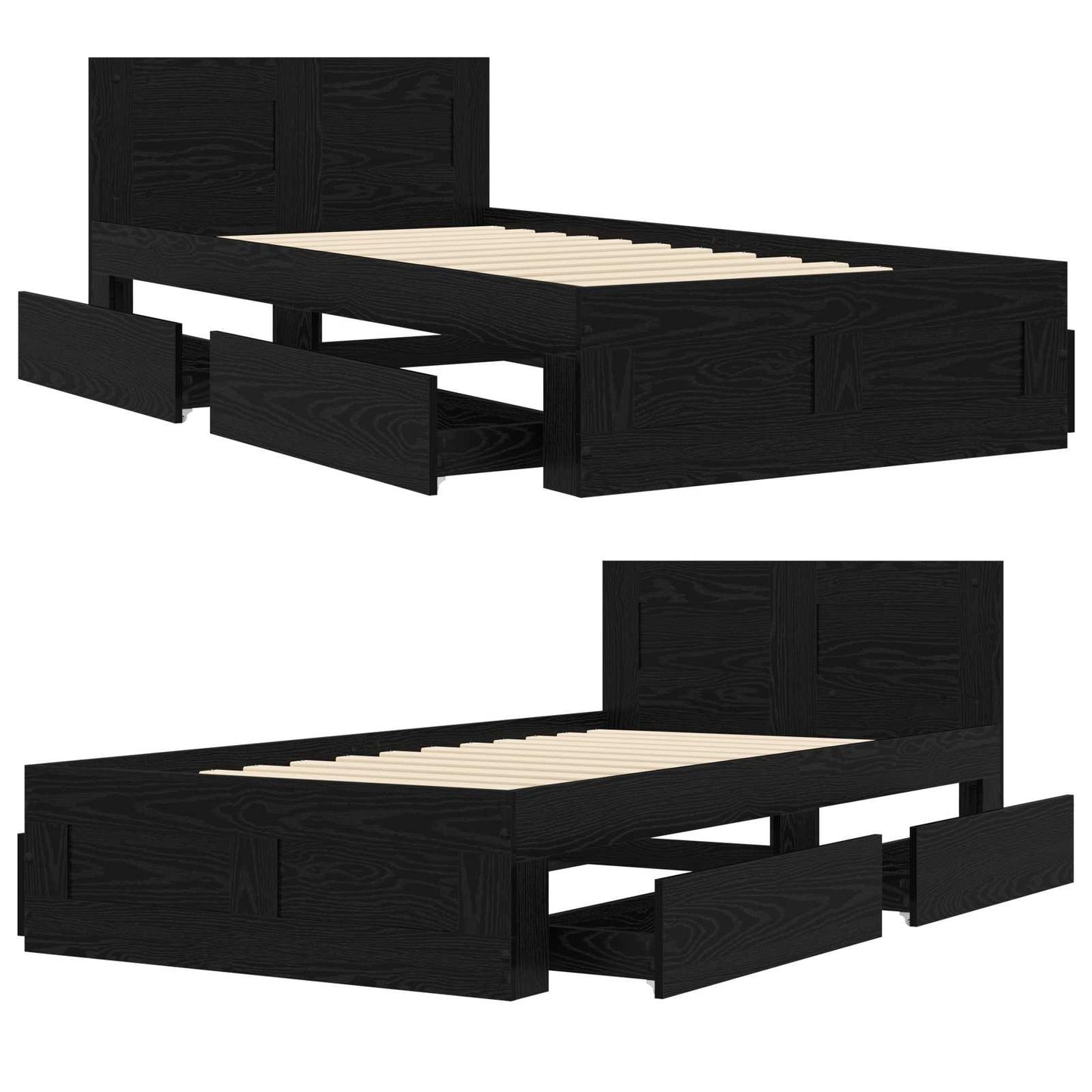 Bedframe met lade met hoofdeinde 2 st Zwart eiken Bewerkt hout