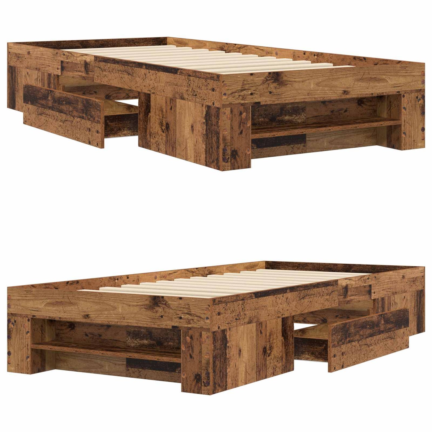 Bedframe met opslag met lade Oud hout 80 x 200 cm Bewerkt hout