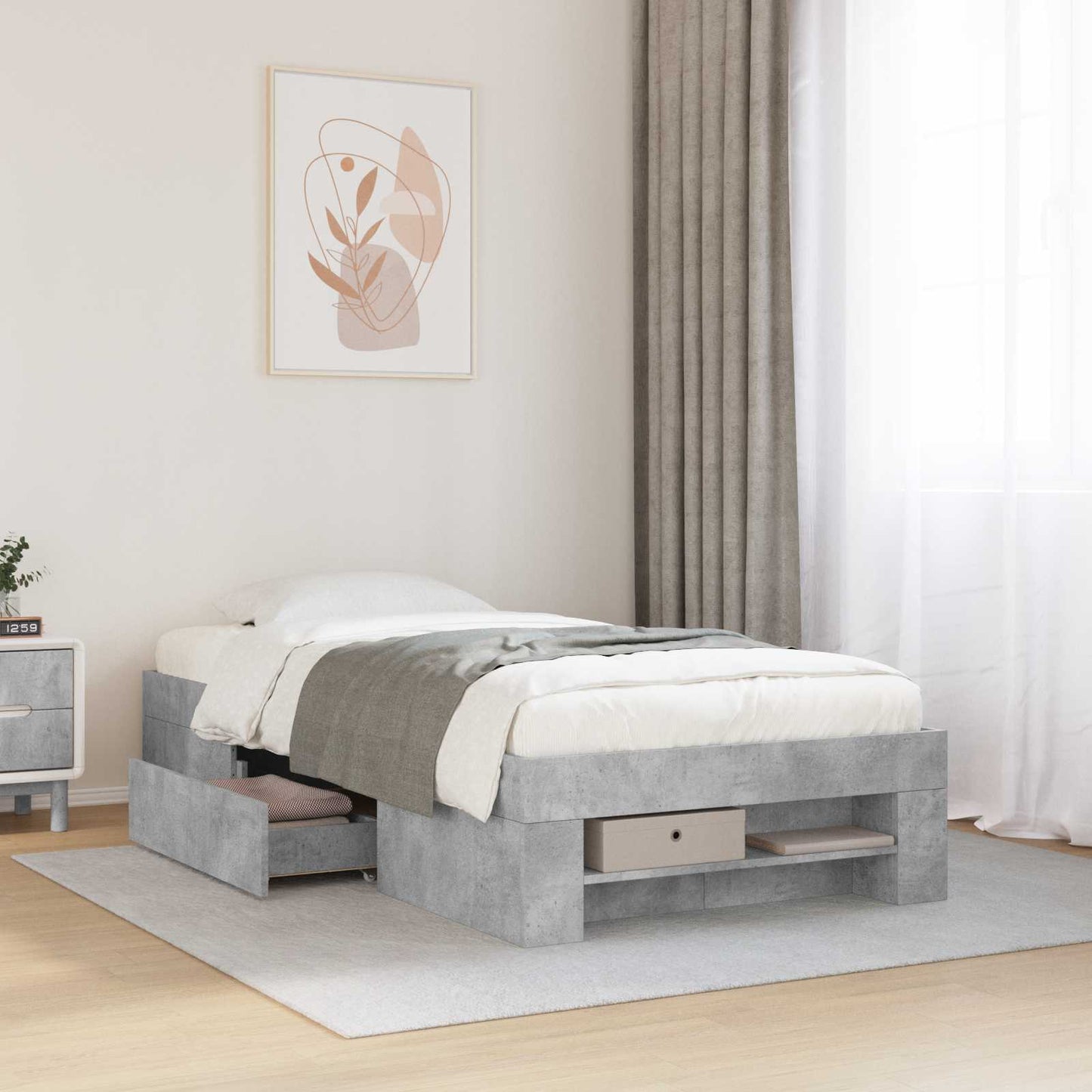 Bedframe met opslag Betongrijs 80 x 200 cm Bewerkt hout