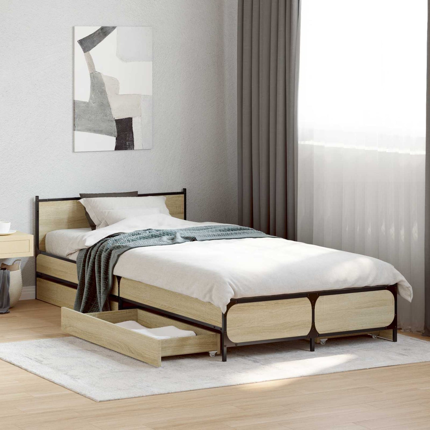 Bedframe met Hoofdeinde Sonoma Eiken 80 x 200 cm Bewerkt hout is nu te koop bij PeponiXL, paradijselijk wonen!