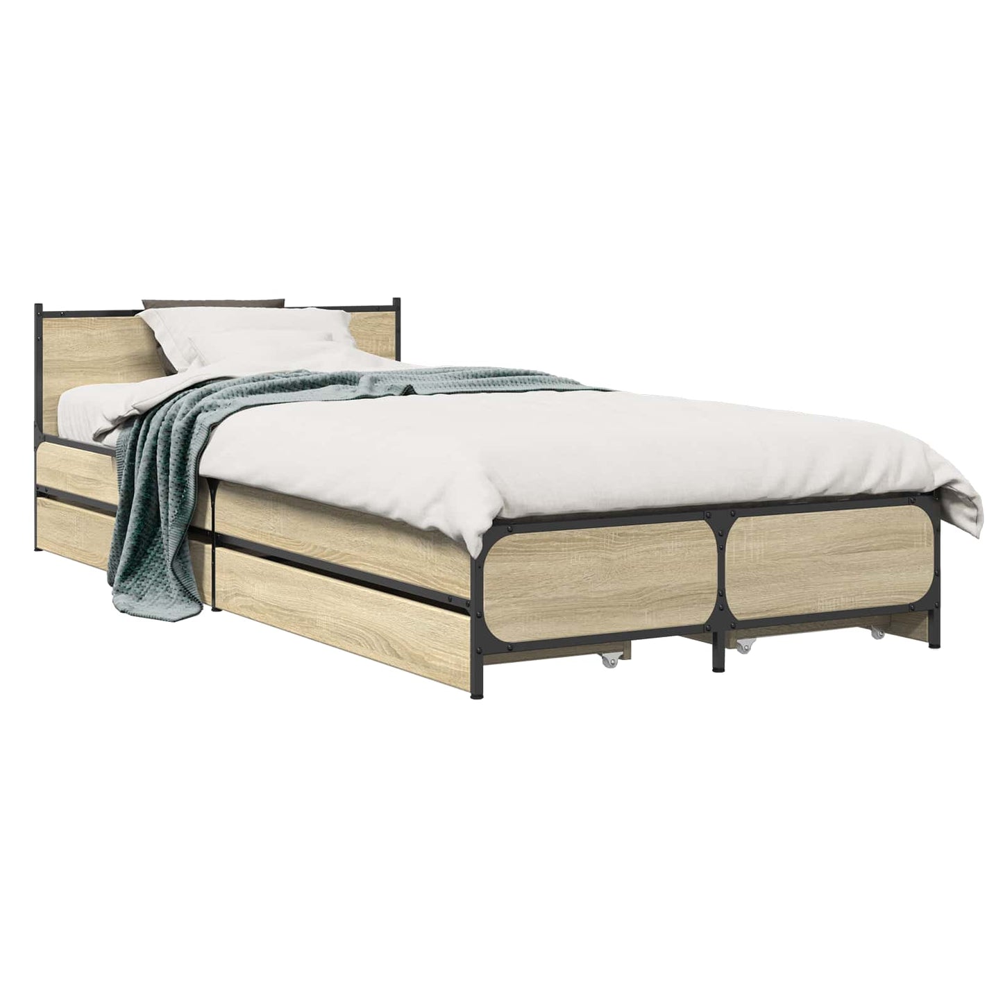 Bedframe met Hoofdeinde Sonoma Eiken 80 x 200 cm Bewerkt hout is nu te koop bij PeponiXL, paradijselijk wonen!