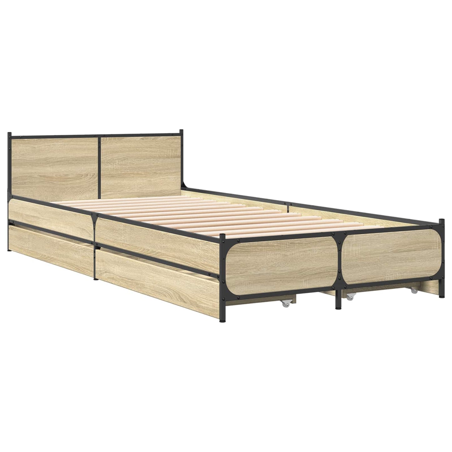 Bedframe met Hoofdeinde Sonoma Eiken 80 x 200 cm Bewerkt hout is nu te koop bij PeponiXL, paradijselijk wonen!