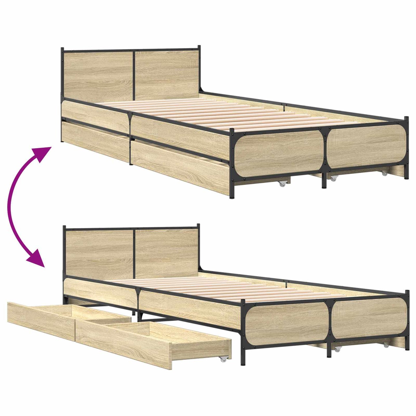 Bedframe met Hoofdeinde Sonoma Eiken 80 x 200 cm Bewerkt hout is nu te koop bij PeponiXL, paradijselijk wonen!