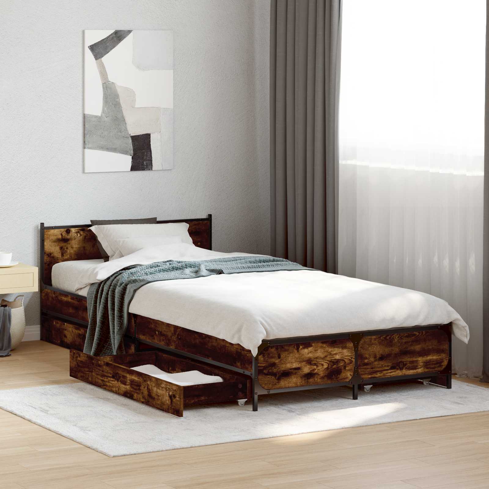 Bedframe met Hoofdeinde Gerookt eiken 80 x 200 cm Bewerkt hout is nu te koop bij PeponiXL, paradijselijk wonen!
