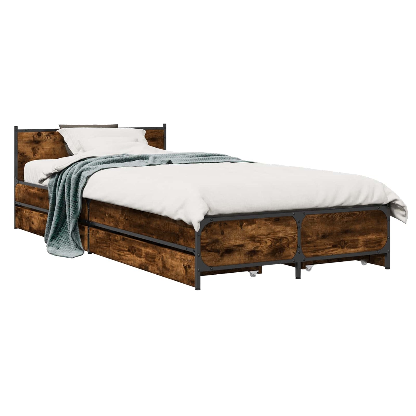 Bedframe met Hoofdeinde Gerookt eiken 80 x 200 cm Bewerkt hout is nu te koop bij PeponiXL, paradijselijk wonen!