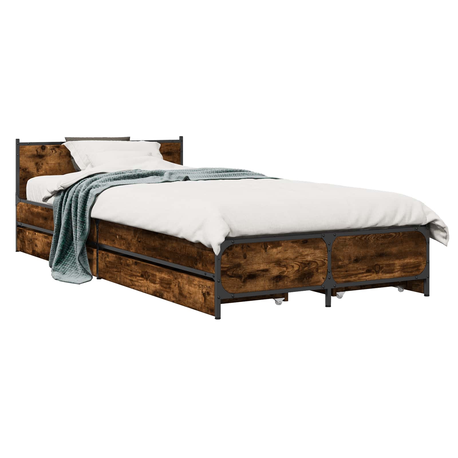 Bedframe met Hoofdeinde Gerookt eiken 80 x 200 cm Bewerkt hout is nu te koop bij PeponiXL, paradijselijk wonen!
