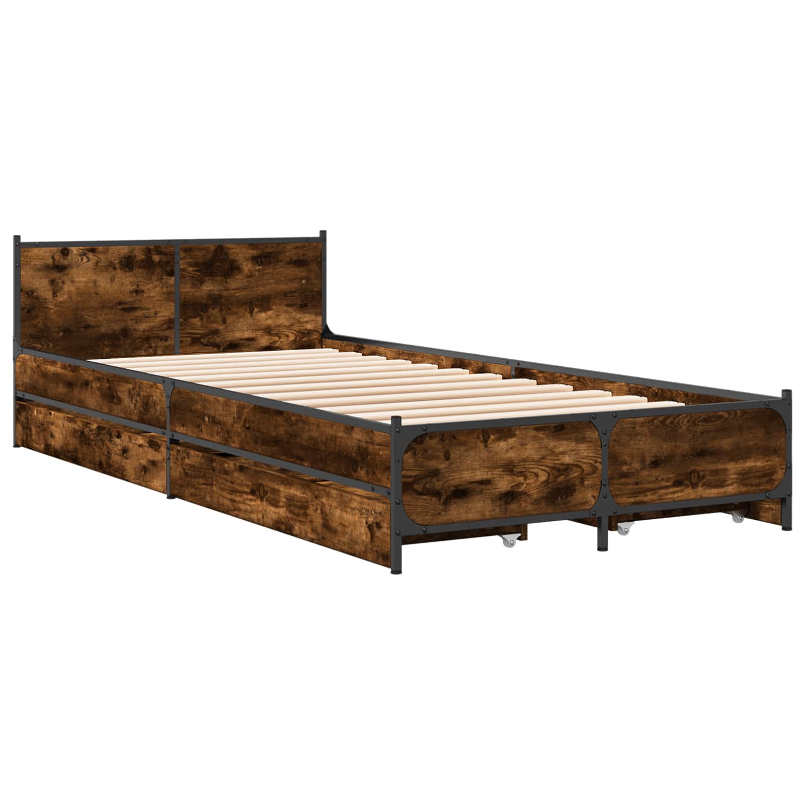 Bedframe met Hoofdeinde Gerookt eiken 80 x 200 cm Bewerkt hout is nu te koop bij PeponiXL, paradijselijk wonen!
