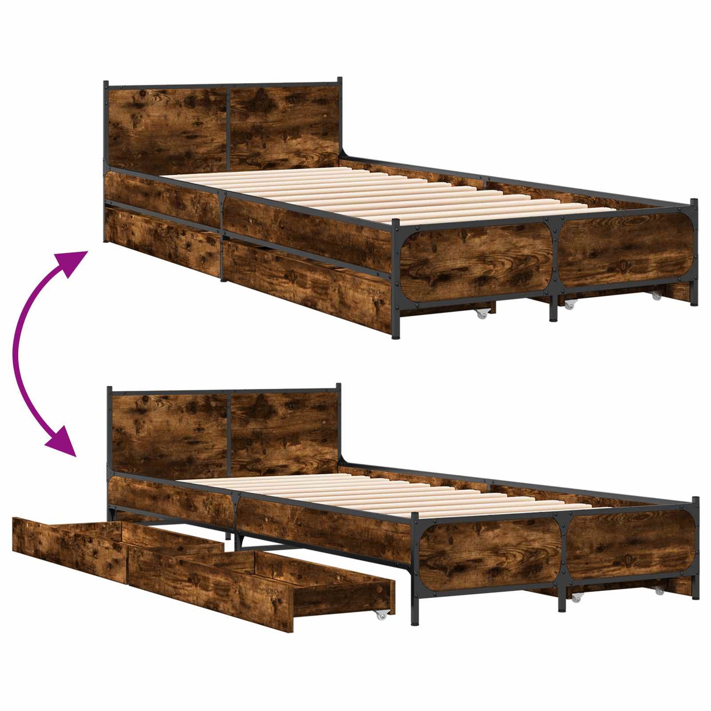 Bedframe met Hoofdeinde Gerookt eiken 80 x 200 cm Bewerkt hout is nu te koop bij PeponiXL, paradijselijk wonen!
