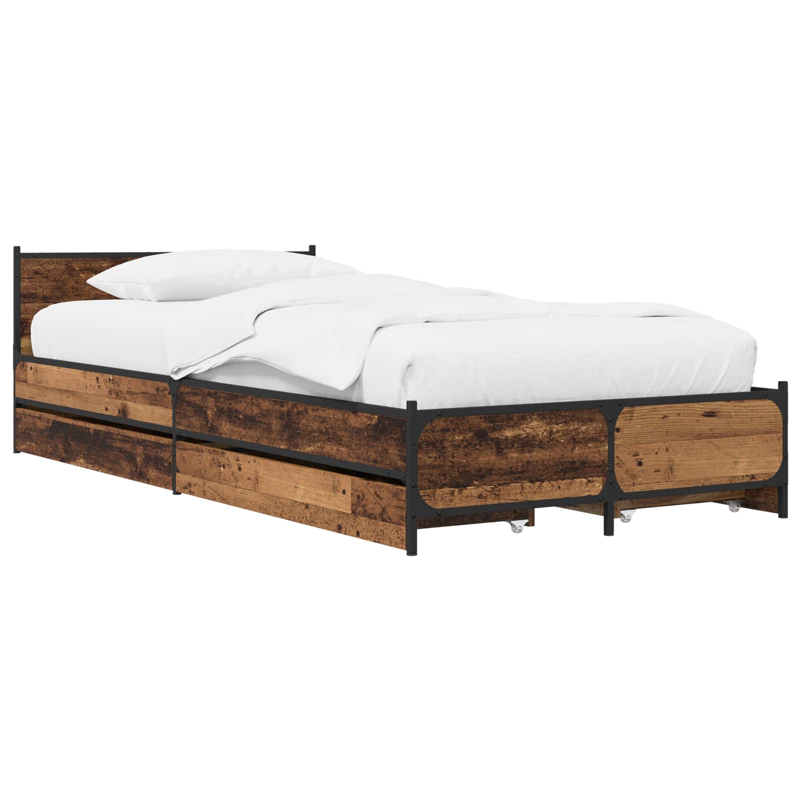 Bedframe met Hoofdeinde Oud hout 80 x 200 cm Bewerkt hout is nu te koop bij PeponiXL, paradijselijk wonen!