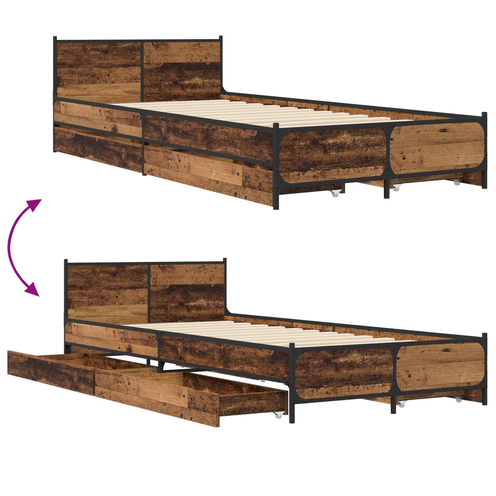 Bedframe met Hoofdeinde Oud hout 80 x 200 cm Bewerkt hout is nu te koop bij PeponiXL, paradijselijk wonen!