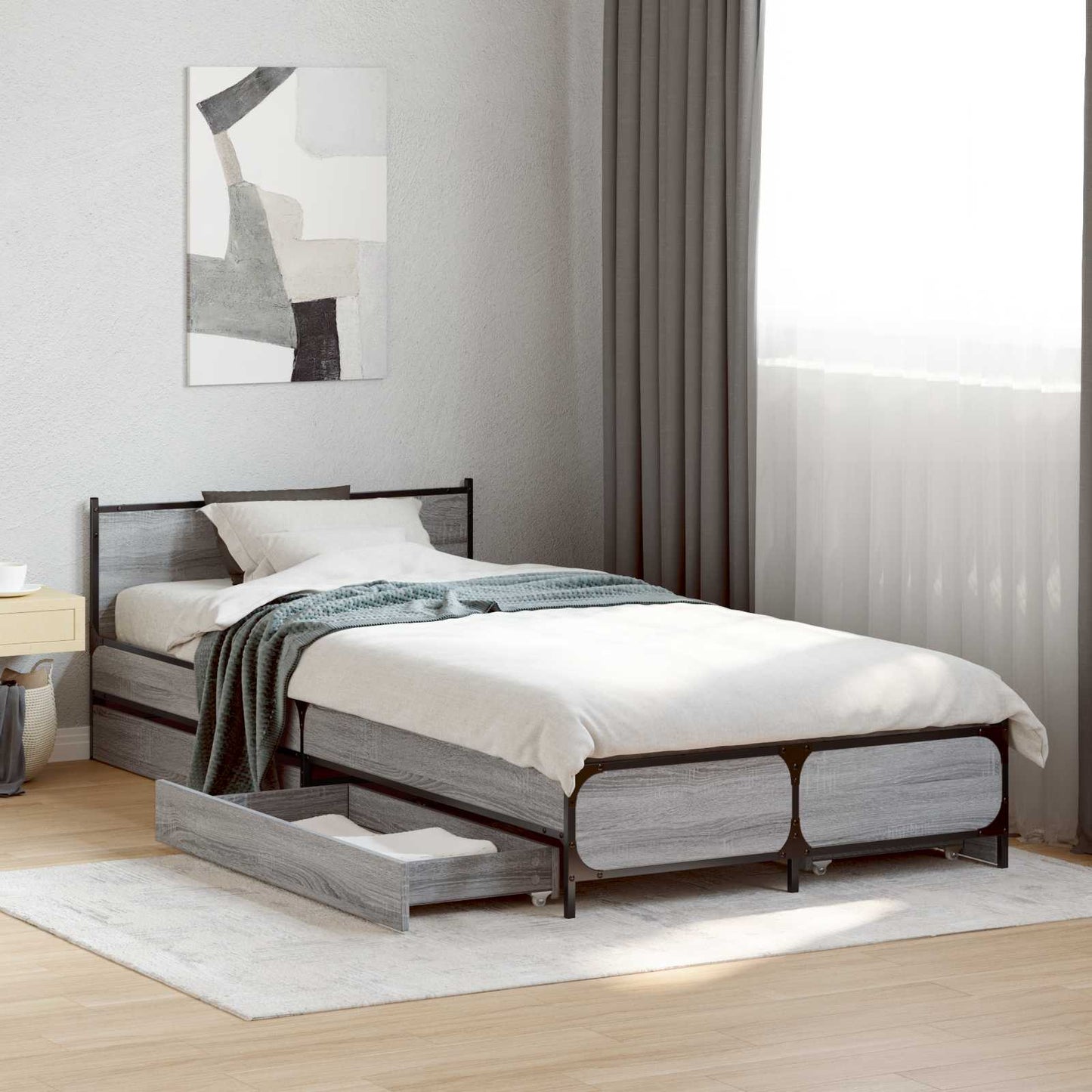Bedframe met Hoofdeinde Grijs Sonoma 80 x 200 cm Bewerkt hout is nu te koop bij PeponiXL, paradijselijk wonen!