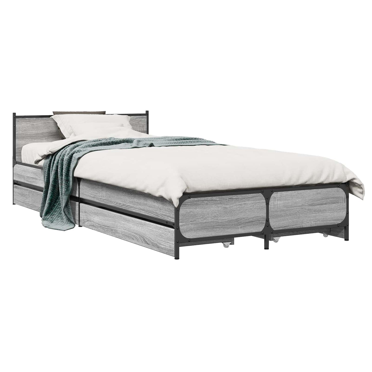 Bedframe met Hoofdeinde Grijs Sonoma 80 x 200 cm Bewerkt hout is nu te koop bij PeponiXL, paradijselijk wonen!